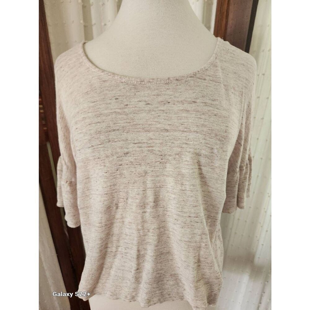 T66 Rachel Roy linen cream and brown heather knit bell-sleeved top